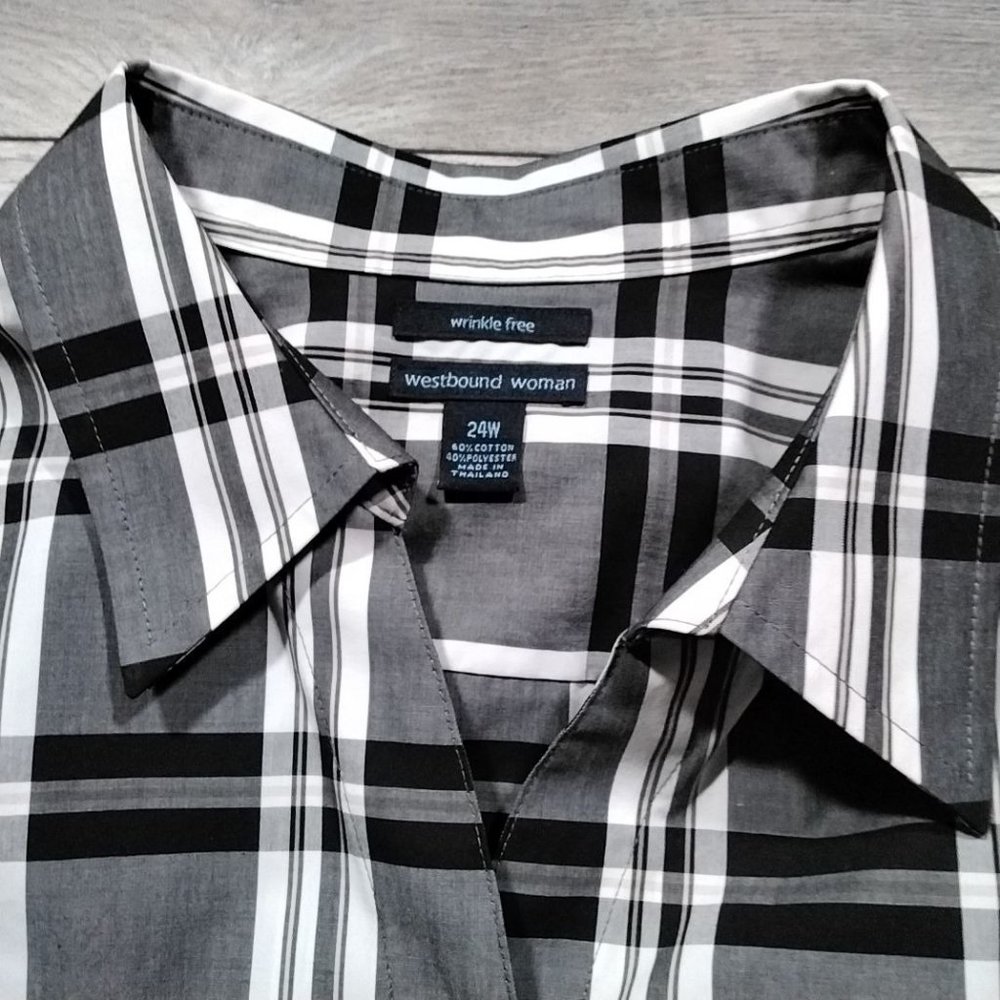 Westbound Woman 24W Blouse Wide Half Sleeve Black White - Picture 5 of 9